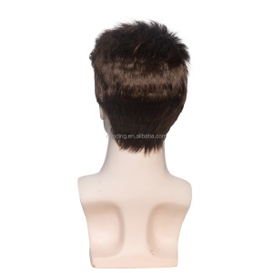Perruque à fibre synthétique pour hommes 4 pouces marron