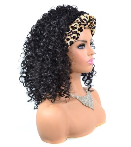 Perruque noir avec bande aux cheveux bouclés en fibre synthétique de 12 Pouces