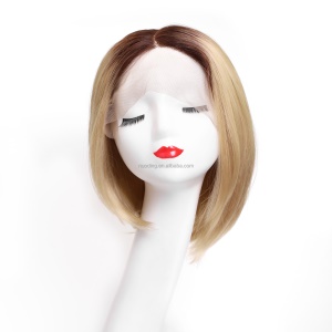 Perruque en fibre synthétique dentelle frontale 12 pouces cheveux raides