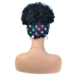 Perruque avec bandeau de 8 pouces aux cheveux noir, duveteux en fibre synthétique résistante à la chaleur