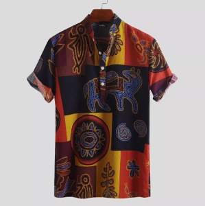 Hommes chemise casual en coton manches courtes imprimé