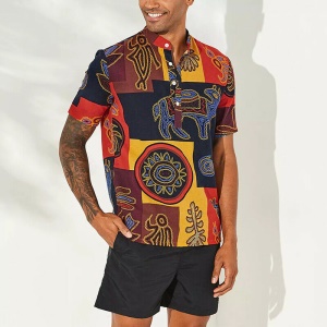 Hommes chemise casual en coton manches courtes imprimé
