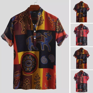 Hommes chemise casual en coton manches courtes imprimé