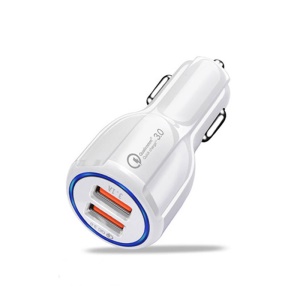 QC3.0 chargeur rapide de voiture double interface USB 6A led bleu