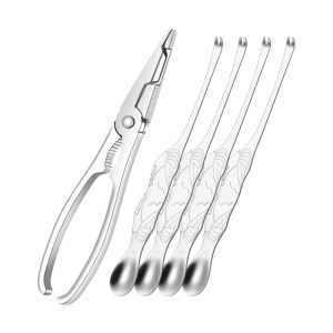 Ensemble de cinq pièces d'outils pour manger les crabes (1 * pinces à crabe + 4 * aiguilles à crabe + 1 * boîte de rangement)