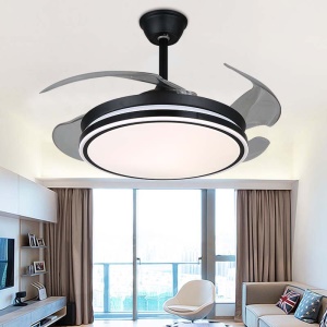 Lampe de plafonnier ventilateur intégré télécommande/bouton sur mur Tricolore lumière gradable