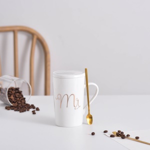Tasse à café en céramique avec couvercle grande capacité