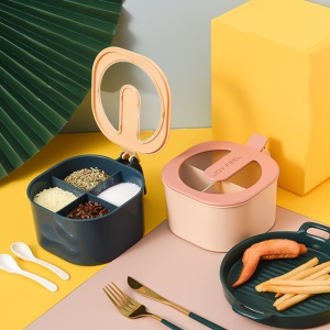 Boîte de vinaigrette en plastique avec  quatre compartiments et avec couvercle