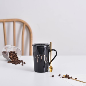 Tasse à café en céramique avec couvercle grande capacité