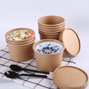 Boîte alimentaire à emporter jetable en papier kraft épaissi 20 oz (600ml)