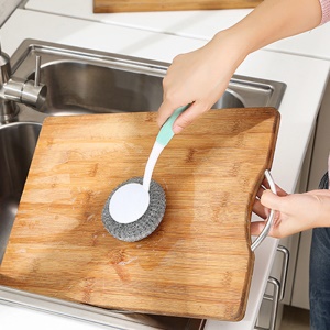 Brosse éponge grattante en acier inoxydable Poignée en plastique suspendue