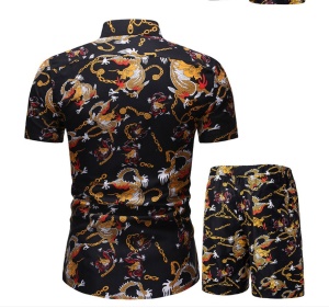 Ensemble décontracté pour hommes (chemise à manches courtes + short) polyester