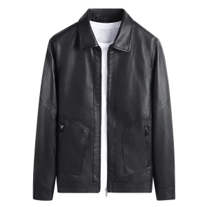 Veste en cuir artificiel décontractée avec fermeture pour hommes