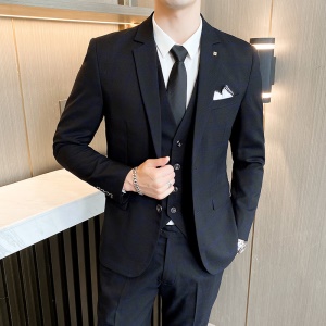 Costume trois pièces pour hommes (blazer + gilet à boutons + pantalon de costume) coupe slim