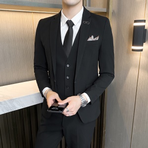 Costume trois pièces pour hommes (blazer + gilet à boutons + pantalon de costume) coupe slim