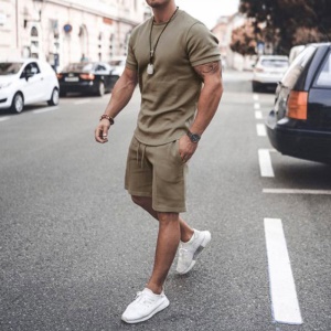 Ensemble de sport décontracté pour hommes (col rond T-shirt court + shorts) Polyester
