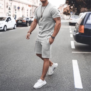 Ensemble de sport décontracté pour hommes (col rond T-shirt court + shorts) Polyester