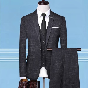 Costume trois pièces pour hommes (blazer + gilet à boutons + pantalon de costume) coupe slim