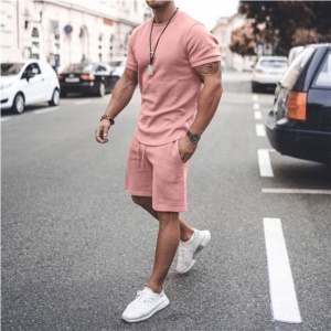 Ensemble de sport décontracté pour hommes (col rond T-shirt court + shorts) Polyester