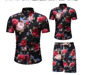 Ensemble décontracté pour hommes (chemise à manches courtes + short) polyester