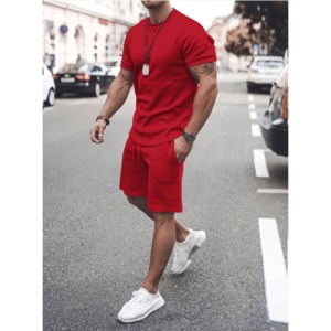 Ensemble de sport décontracté pour hommes (col rond T-shirt court + shorts) Polyester