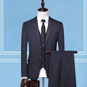 Costume trois pièces pour hommes (blazer + gilet à boutons + pantalon de costume) coupe slim