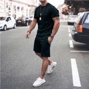 Ensemble de sport décontracté pour hommes (col rond T-shirt court + shorts) Polyester