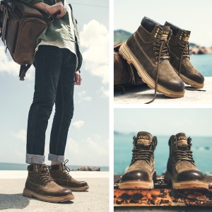 Bottes Martin pour hommes, mi-hauteur avec  semelle en cuir de vachette