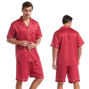 Ensemble de Pyjama pour homme (shorts + chemise de nuit à manches courtes) avec boutons col rabattu
