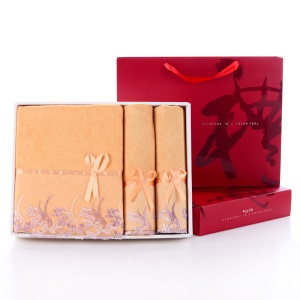 Ensemble de serviettes 3 pièces (2 * serviettes + 1 * serviettes de bain) dans un coffret cadeau en microfibre