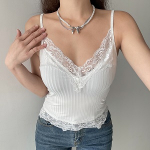 Femmes haut camisole sexy col en V dentelle