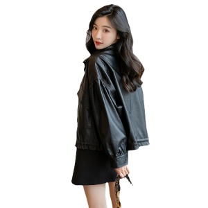 Manteau en cuir PU femme sans capuche ample brun