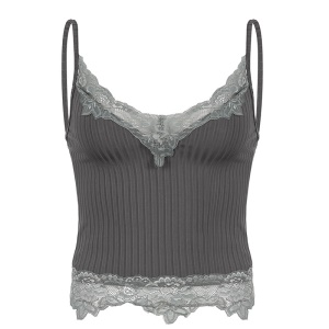 Femmes haut camisole sexy col en V dentelle