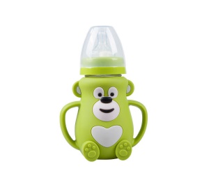 Biberon en verre avec large ouverture manchon en silicone  avec poignée