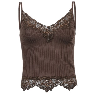 Femmes haut camisole sexy col en V dentelle