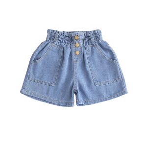 Pantalon court en denim pour petite fille taille haute