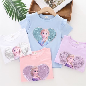 T-shirt à manches courtes avec paillettes pour les filles de 3 à 8 ans