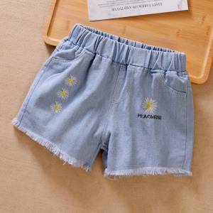 Pantalon court en denim pour petite fille taille haute