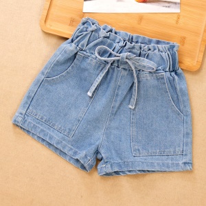 Pantalon court en denim pour petite fille taille haute