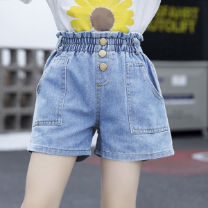 Pantalon court en denim pour petite fille taille haute