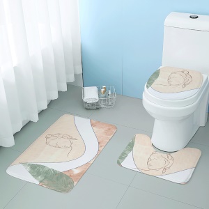 Ensemble de trois pièces de coussin épaissi (coussin de couvercle de toilette + coussin de porte rectangulaire antidérapant + coussin de pied absorbant en forme de U)