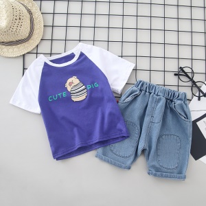 Ensemble de 2 pièces pour enfant garçon（T shirt à manches courts + pantalons Jean mi-longue) en coton