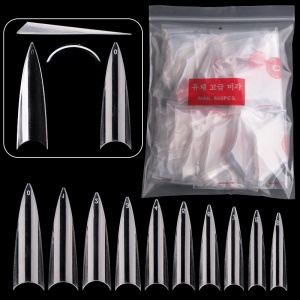 Faux ongles patch ongles longs pointus naturel/transparent 600 pièces
