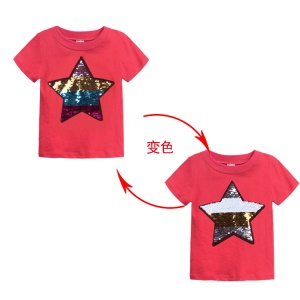 T-shirt à paillettes pour les garçons et les filles en coton col rond manches courtes
