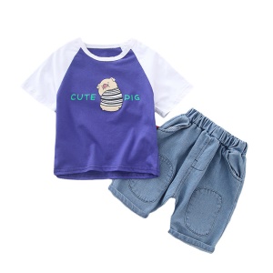 Ensemble de 2 pièces pour enfant garçon（T shirt à manches courts + pantalons Jean mi-longue) en coton