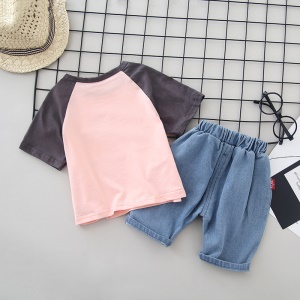 Ensemble de 2 pièces pour enfant garçon（T shirt à manches courts + pantalons Jean mi-longue) en coton