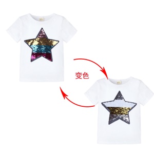 T-shirt à paillettes pour les garçons et les filles en coton col rond manches courtes