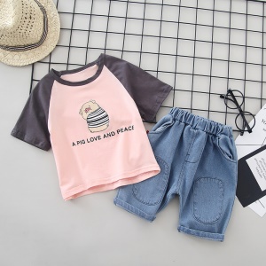 Ensemble de 2 pièces pour enfant garçon（T shirt à manches courts + pantalons Jean mi-longue) en coton