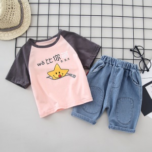 Ensemble de 2 pièces pour enfant garçon（T shirt à manches courts + pantalons Jean mi-longue) en coton