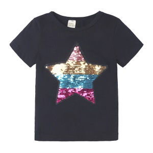 T-shirt à paillettes pour les garçons et les filles en coton col rond manches courtes